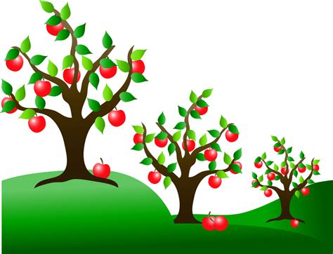 A red apple with a black stem sits to the right of a stack of two books. Fruit trees clipart - Clipground