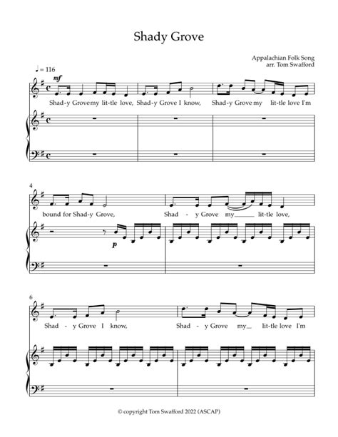 Shady Grove For Voice And Piano Arr Tom Swafford Sheet Music Tom