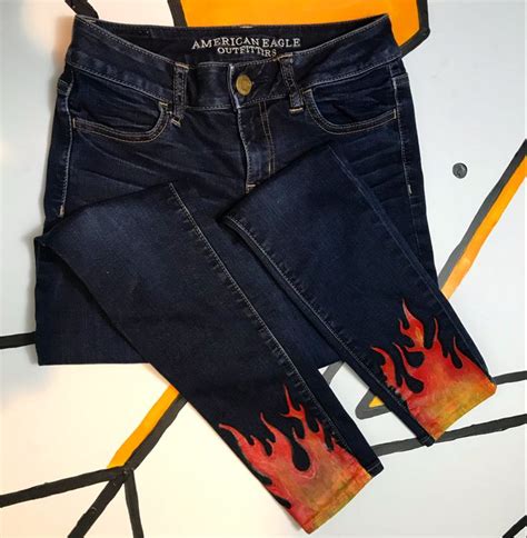 Flame Jeans Hand Painted Denim MEANSTREAK Design Fire Clothes Diy
