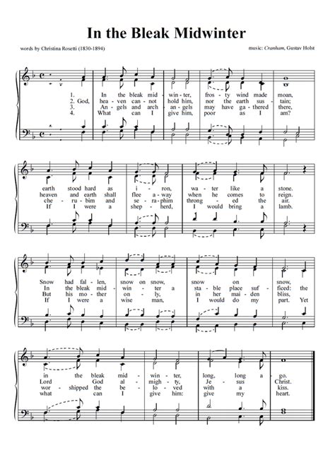 In The Bleak Midwinter Choral Sheet Music Easy Sheet Music