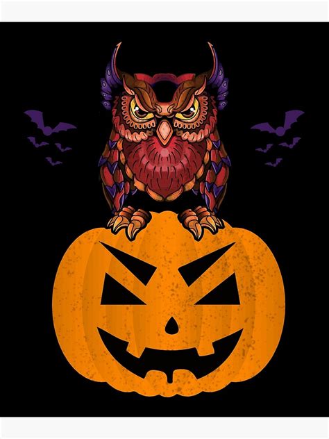 owl with pumpkin adorable owl halloween poster by giniart redbubble