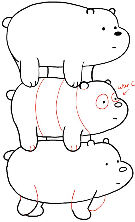 how to draw grizzly panda and ice bear from we bare bears bearstack how to draw step by step