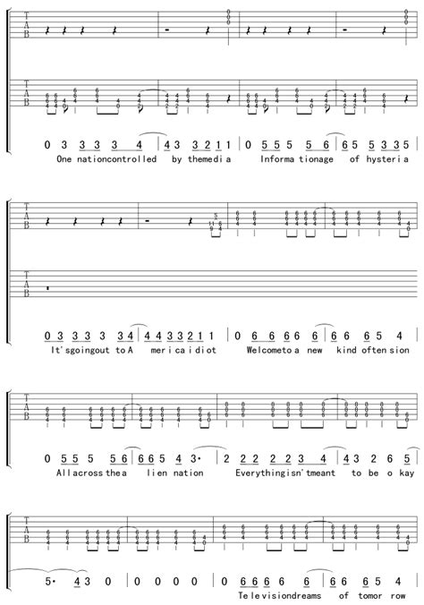 American Idiot By Green Day5 Guitar Tabs Chords Sheet Music Free