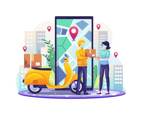 Online Delivery Services Concept With Delivery Man Courier And Scooter