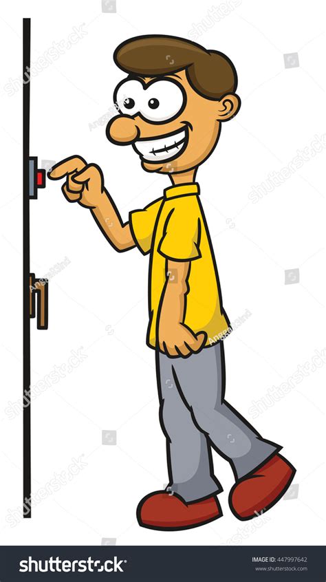 Man Pressing Doorbell Button Cartoon Illustration Stock Vector Royalty