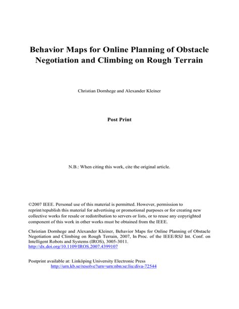 Behavior Maps For Online Planning Of Obstacle Post Print