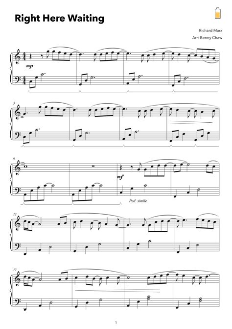 Right Here Waiting Arr Benny Chaw Sheet Music Richard Marx Piano Solo