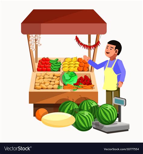 Vegetables and fruits product seller at the Vector Image