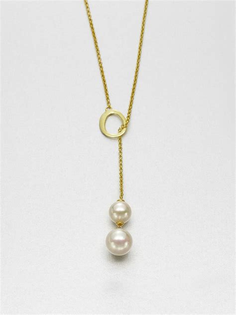 Lyst Majorica Round Pearl Lariat Necklace In Metallic