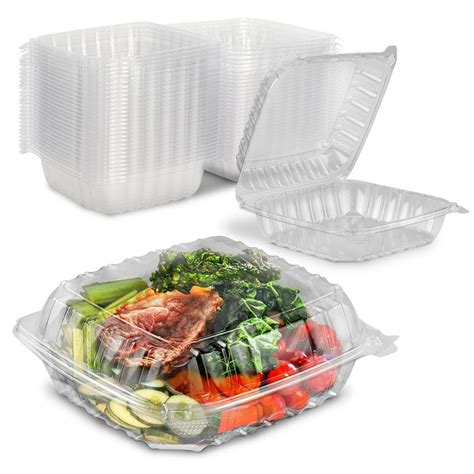 250 Pack Clear Hinged Plastic Containers 8x8x3 Single Compartment