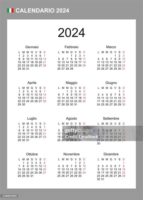 Italian Calendar For 2024 Week Starts On Monday Simple Vector Template