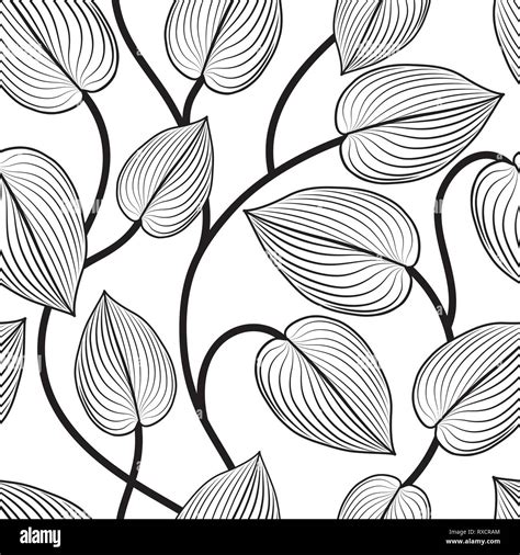 Floral Seamless Pattern Leaves Background Flourish Garden Leaf Line