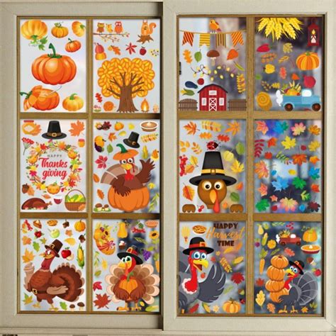 Thanksgiving Window Clings 8 Pcs Double Side Printed Thanksgiving Fall