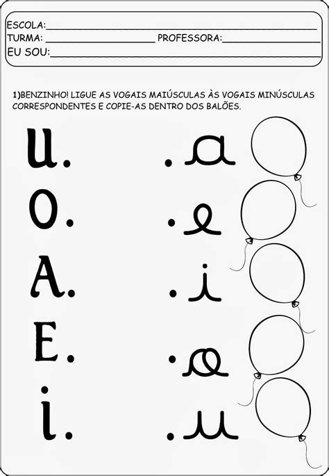 Atividade Infantil Ligue As Vogais Maiúsculas Com As Minúsculas