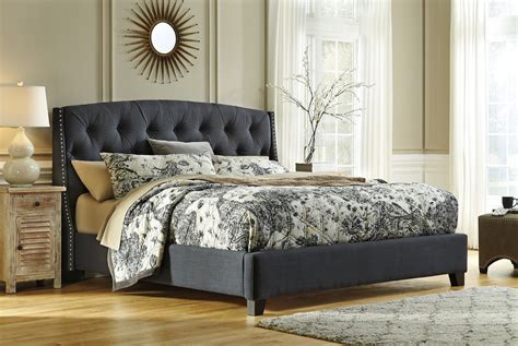 Look through gray headboard pictures in. 55" Contemporary Button Tufted Bed in Dark Gray | Mathis ...