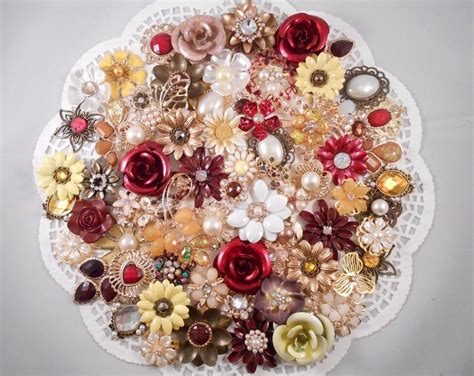 Enamel Flower Brooch Bouquet Kit 65 Pc Autumn Mist Diy Wedding Flowers