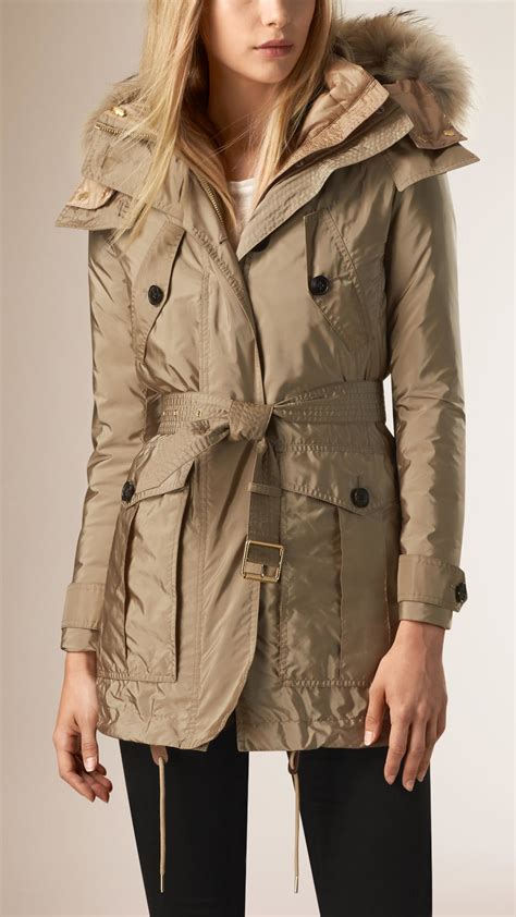 Lyst Burberry Fur Hooded Down Parka In Natural