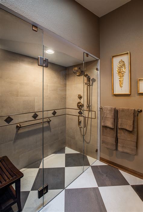 Bathroom With Stylish Walk In Shower Candr Remodeling