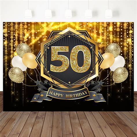 Happy 50th Birthday Backdrop Glitter Golden Bokeh Fiftieth Birthday