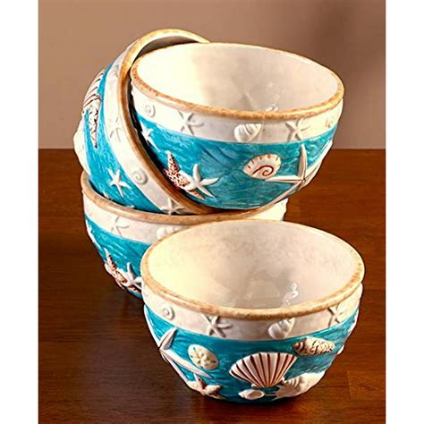 Seashell Coastal Cottage Dinnerware Bowls 27 Oz Hand Painted