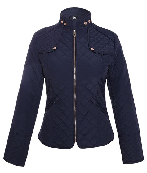 Her Stylish Navy Diamond Plaid Quilted Cotton Fashion Jacket Womens