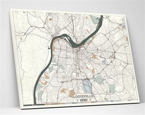 Louisville Kentucky Canvas Map Retro Style Large Ready To Hang Etsy