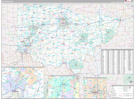 Ohio Southern Wall Map Premium Style By Marketmaps Mapsales