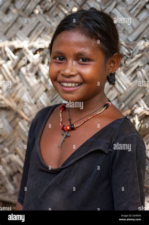 Young Girl Smiling Trobriand Island Papua New Guinea Stock Photo