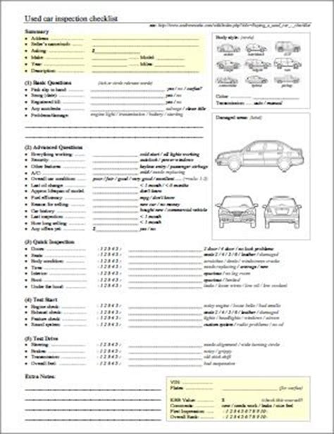 This level of the inspection involves an inspector checking the documents of the driver you can use a dot truck inspection checklist or mobile application to learn about all aspects of vehicle safety inspection. Used Vehicle Inspection Checklist Form | cool workshop ...
