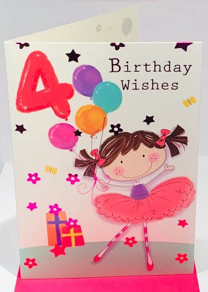 Happy 4th Birthday Card For A Girl 4th Birthday Card Girl 4th Birthday Card Girl Uk