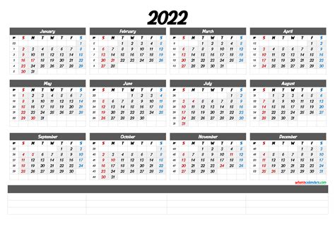 2022 Year Calendar Yearly Printable Full Year Calendar 2022 Jean West