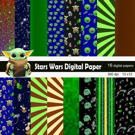 Star Wars Digital Paper Baby Yoda Paper Pack Mandalorian Digital