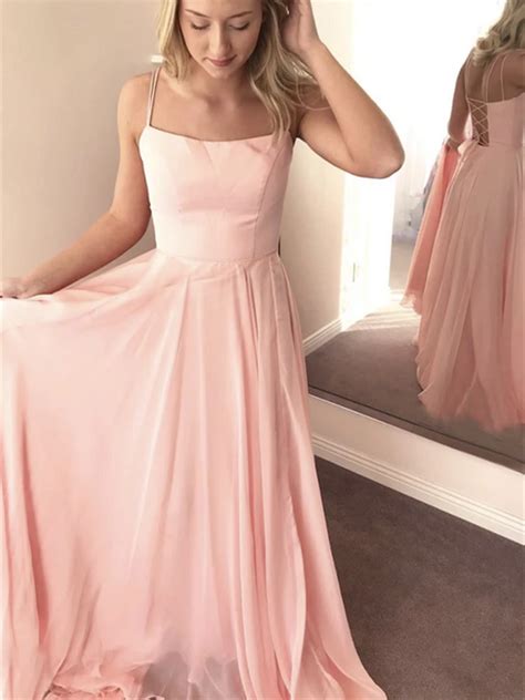 Simple A Line Pink Chiffon Long Prom Dresses Pink Chiffon Long Formal