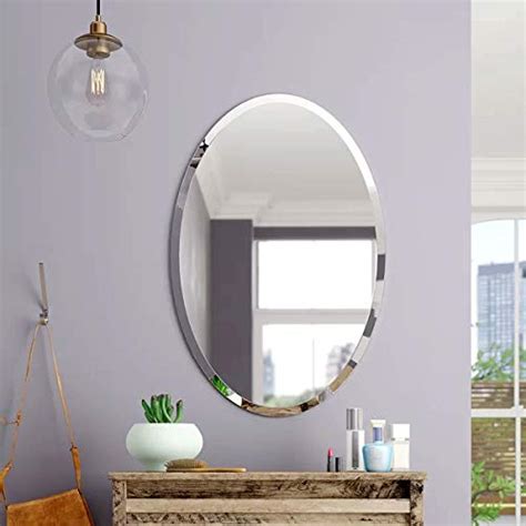 Kohros Oval Beveled Polished Frameless Wall Mirror For Bathroom Vanity