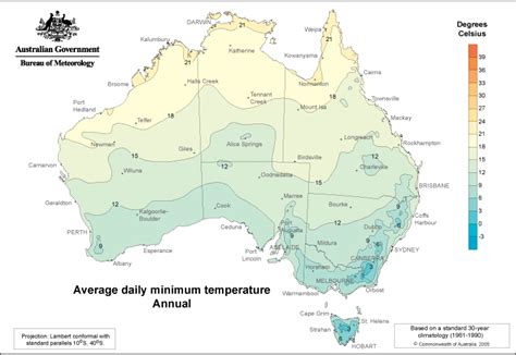 Australia Daily Annual Minimum Temperature Averages Map