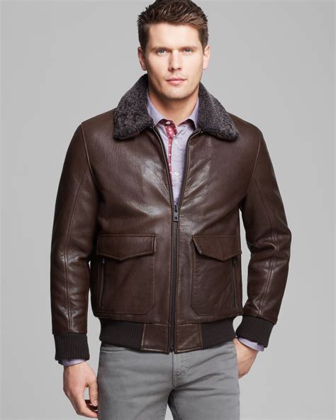Lyst Andrew Marc Felix Rugged Leather Shearling Bomber In Brown For Men