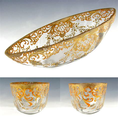 Antique Bohemian Moser Glass Hand Painted Gilt Raised Enamel Centerpiece Bowl Ebay