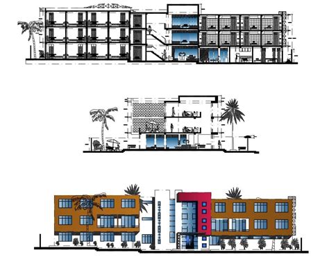 Hostel Building Sectional Elevation Design Autocad Drawing Dwg File My Xxx Hot Girl