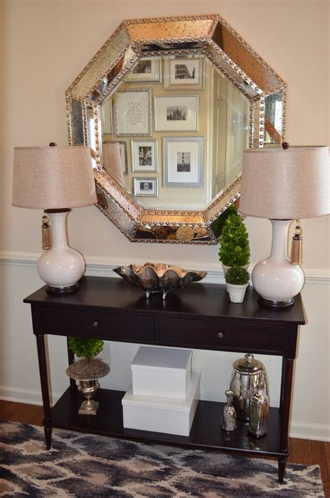 Foyer Decor With Entryway Console Table And Large Silver Mirror The