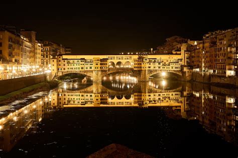Ponte Vecchio Old Bridge By Night Florence Italy Travel