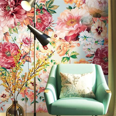 Custom Mural Pastoral Beautiful Bold Flowers Wallpaper Bvm Home