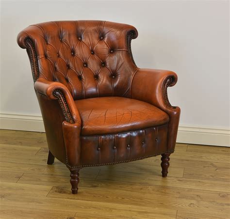 Vintage Chesterfield Tan Brown Leather Button Backed Armchair