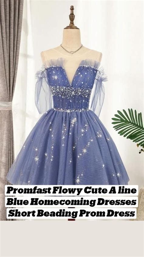 Promfast Flowy Cute A Line Blue Homecoming Dresses Short Beading Prom