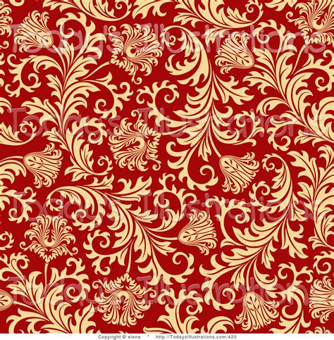 Download Red Background With A Seamless Elegant Gold Floral Design By