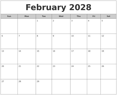 February 2028 Free Monthly Calendar