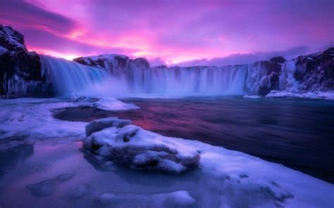 Purple Cool Landscapes Waterfall Scenery Pictures