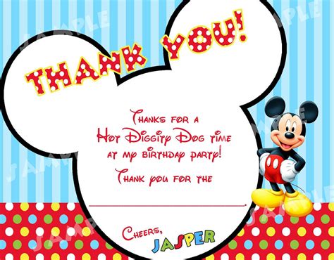 Printable Mickey Mouse Thank You Cards Digital Mickey Mouse Printable
