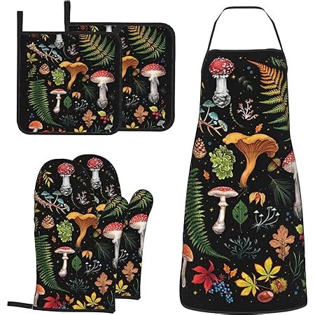 Amazon Com MIFSOIAVV Mushroom Oven Mitts And Pot Holders Sets With Apron Pcs Heat Resistant