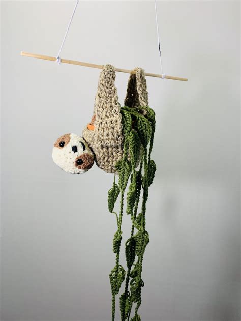 Hanging Sloth Planter Crochet Vines Crocheted Hanging Animal Etsy