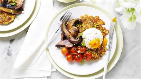 Zucchini Fritters With Portabella Mushrooms And Poached Egg Recipe